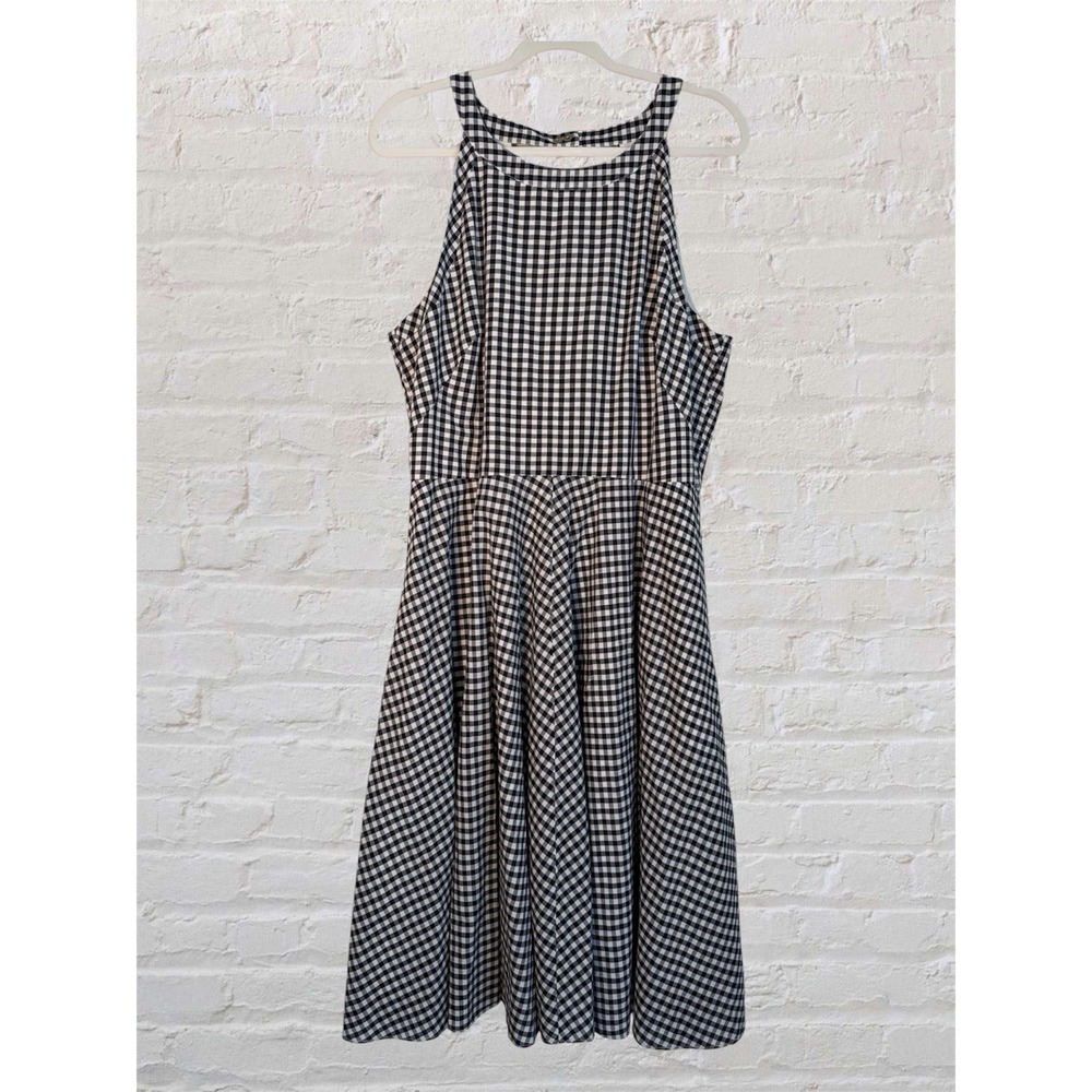 Eliza J Dress Women Sundress 16 Black White Plaid Sleeveless Cotton Fit Flare
